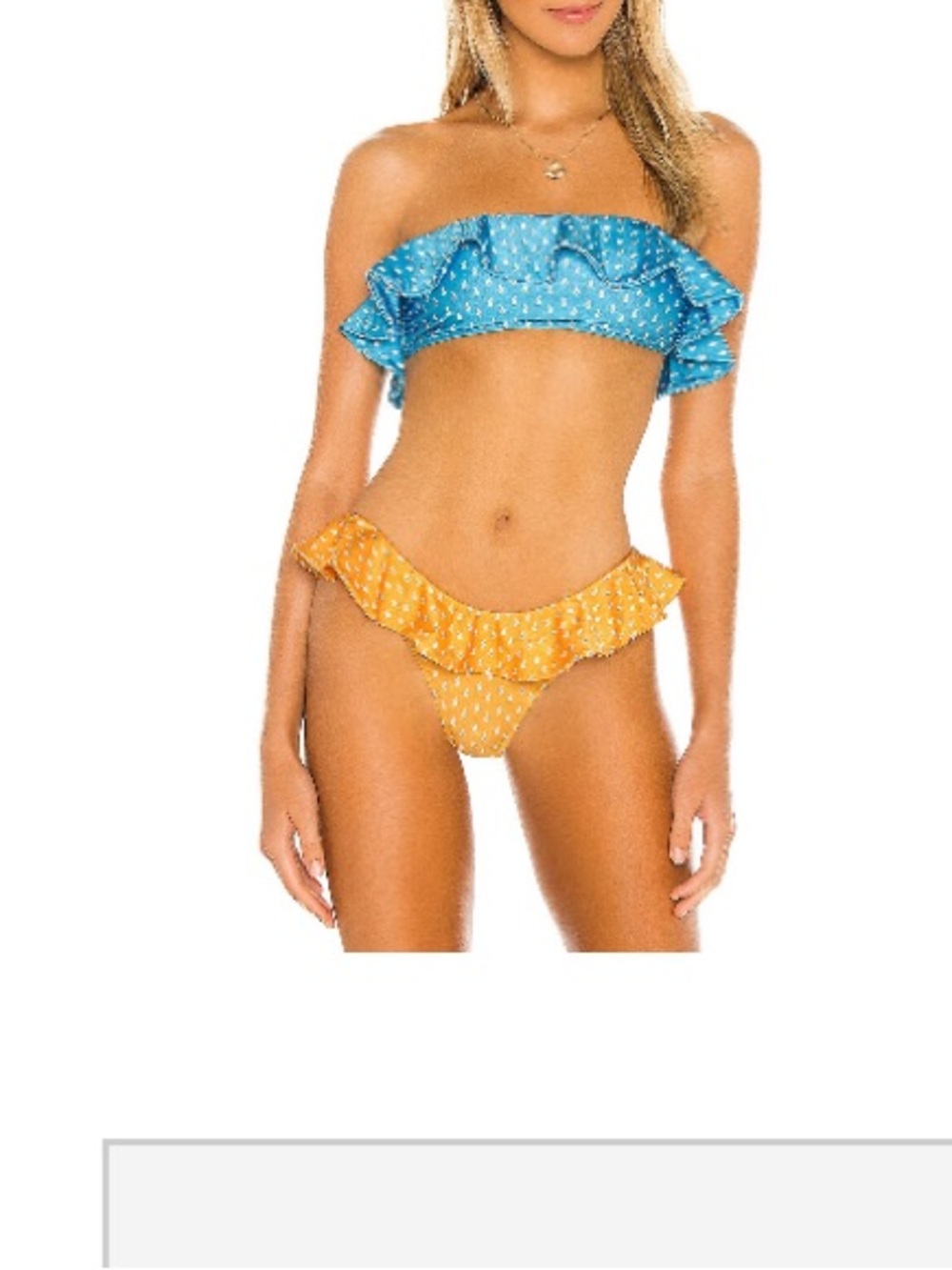 Ruffle Bandeau Bikini Set in Blue & Yellow
